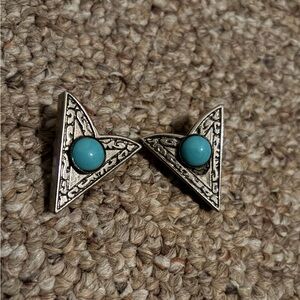 Silver and Turquoise Triangle Screw Back Collar Clips